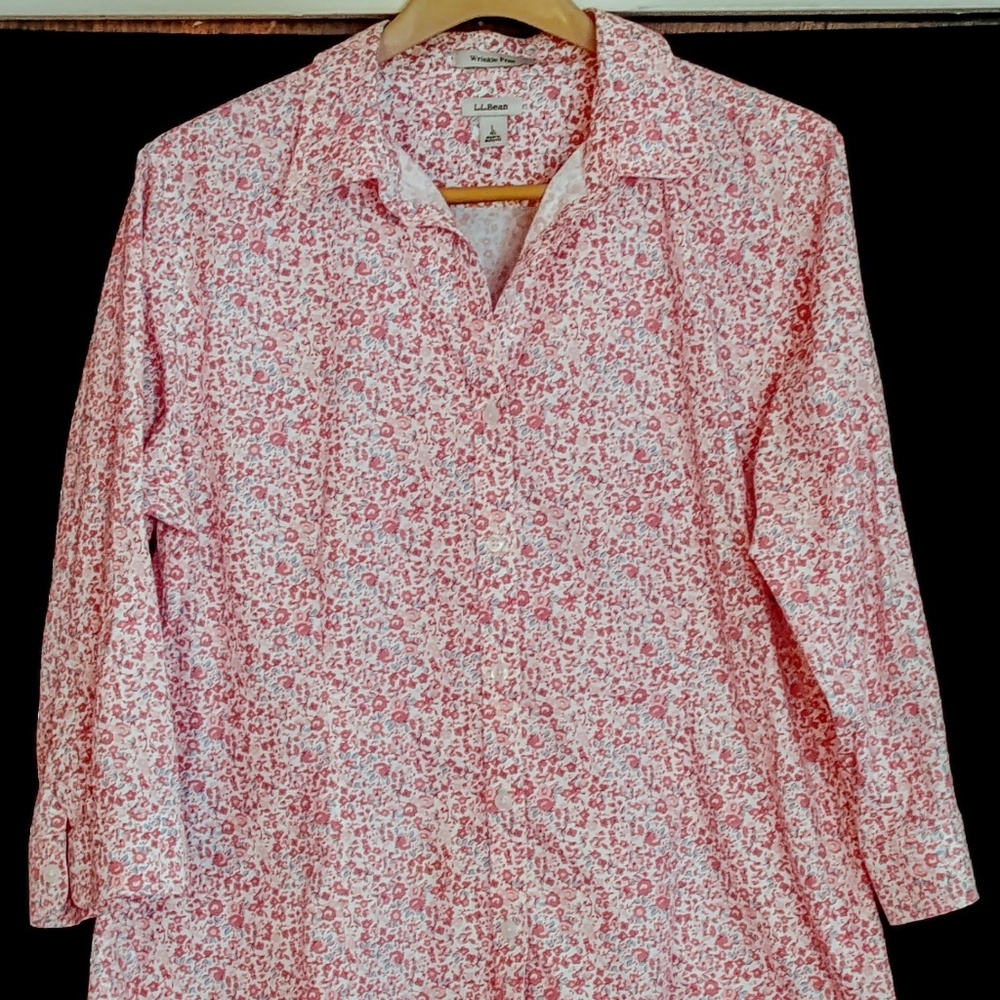L.L. Bean Large 3/4 Sleeve 100% Cotton Blouse, Multi Print